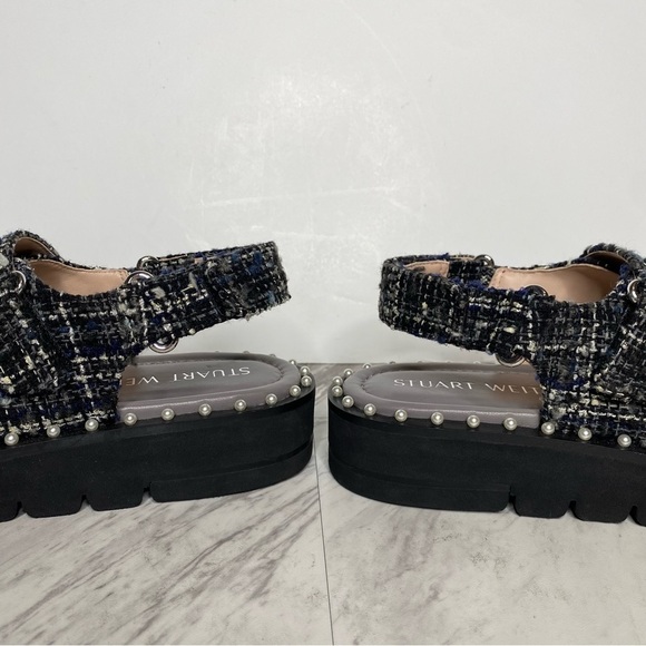 New! Stuart Weitzman Zoe Lift Embellished Tweed Sandal 8 1/2 B - Picture 7 of 14